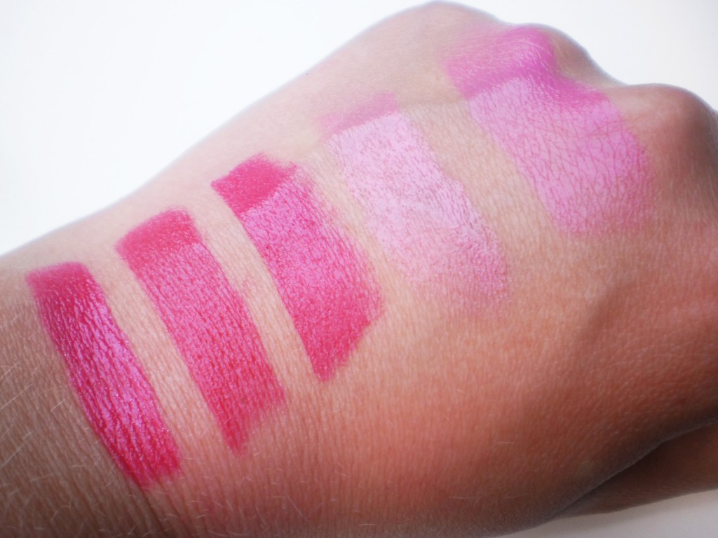 Swatches roze lipsticks