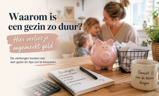 Gezinssituatie met boodschappen, kleding en uitgaven als symbool voor de kosten van een gezin