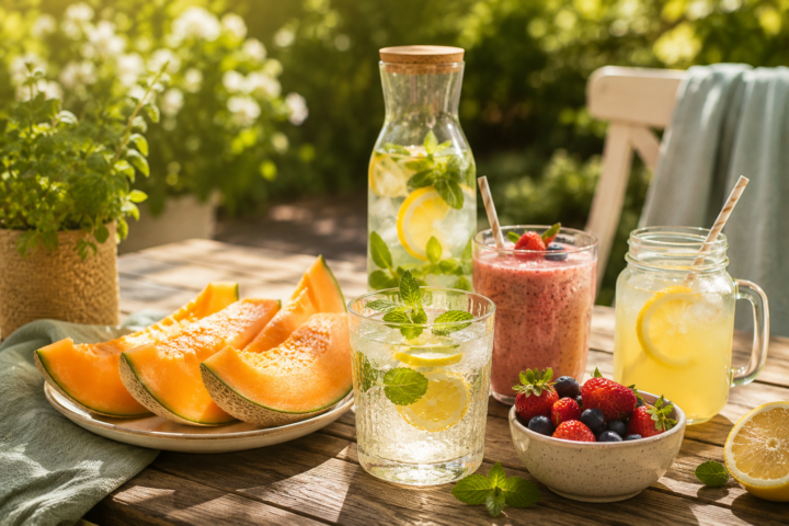 Verkoelende snacks en drankjes voor warme dagen, met frisse ideeën die helpen tijdens een hittegolf met kinderen en extreem warm weer.